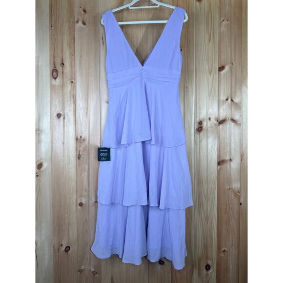 NWT Lulus Celebration Time Lavender Sleeveless Tiered Midi Dress Cocktail Sz L - Picture 4 of 8
